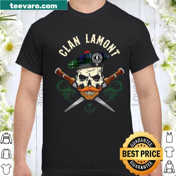 Skull graphic featuring Scottish Clan Lamont badge and tam