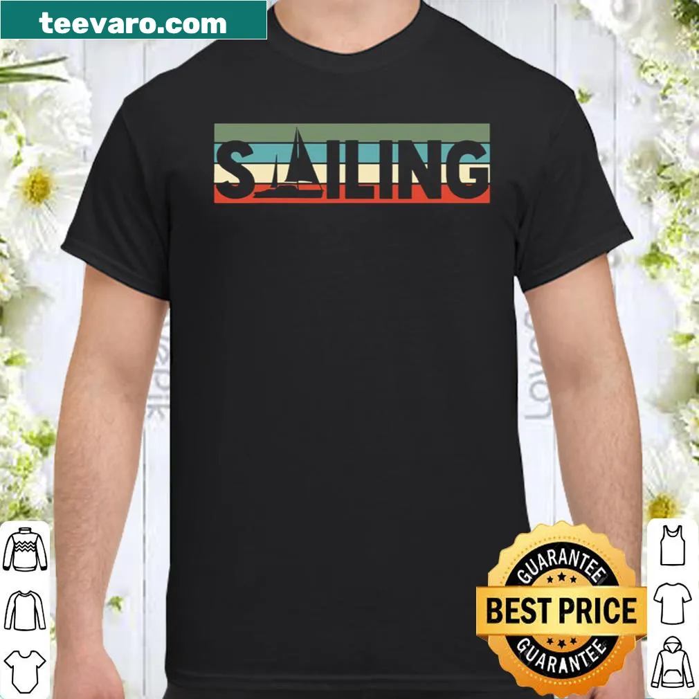 Nautical-themed sailing shirt with illustrations of boats and sailing text
