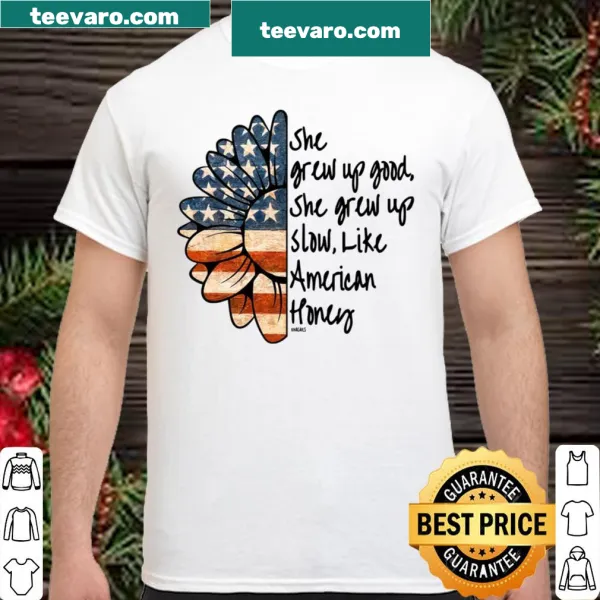 Typography shirt with nostalgic saying about growing up good and slow