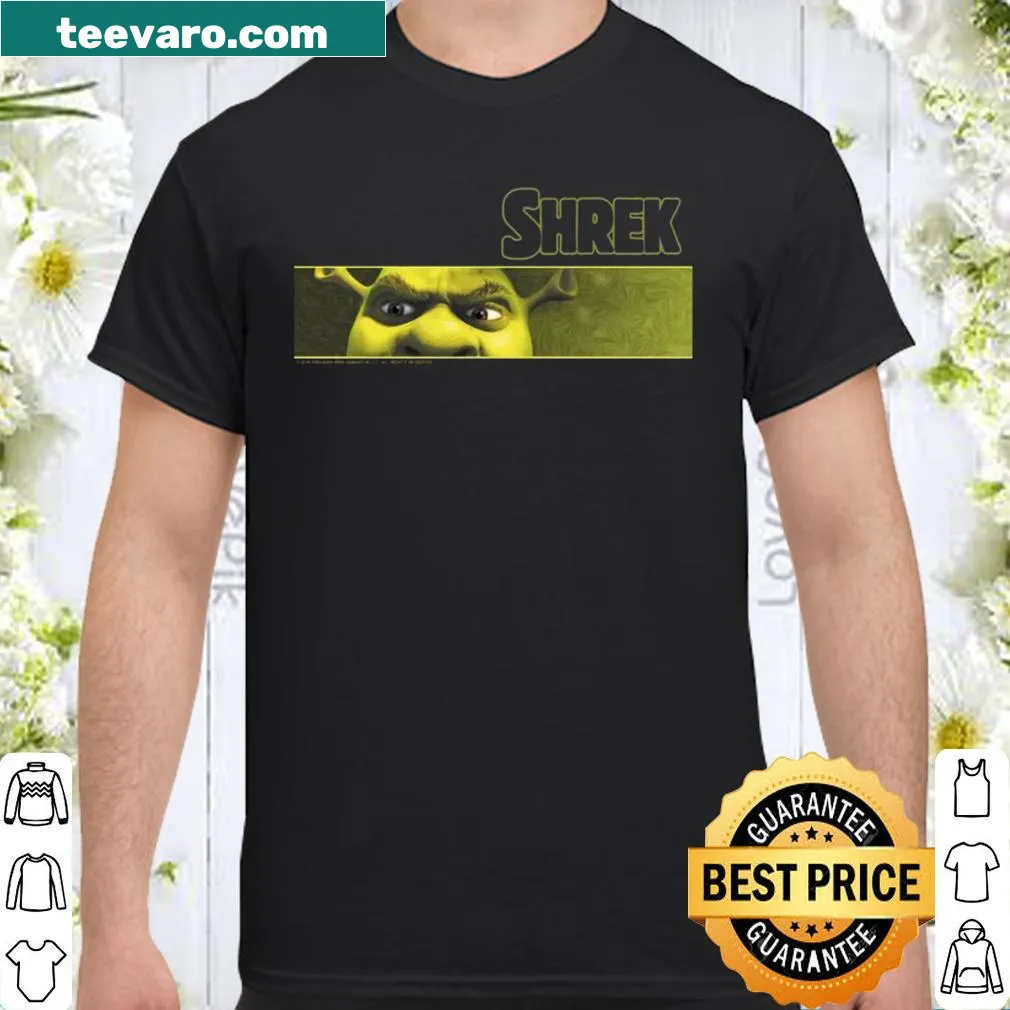 Shrek-themed shirt featuring angry ogre eyes illustration.