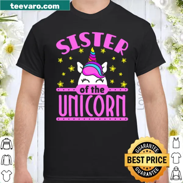 Cute unicorn graphic with 'Sister' text for kids' t-shirt