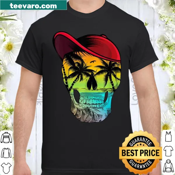 Cartoon skull wearing a hat beach shirt