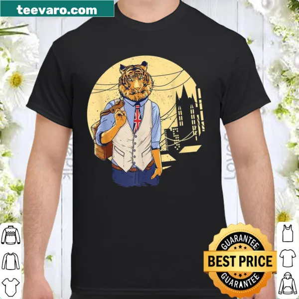 Cartoon British tiger graphic on a playful t-shirt