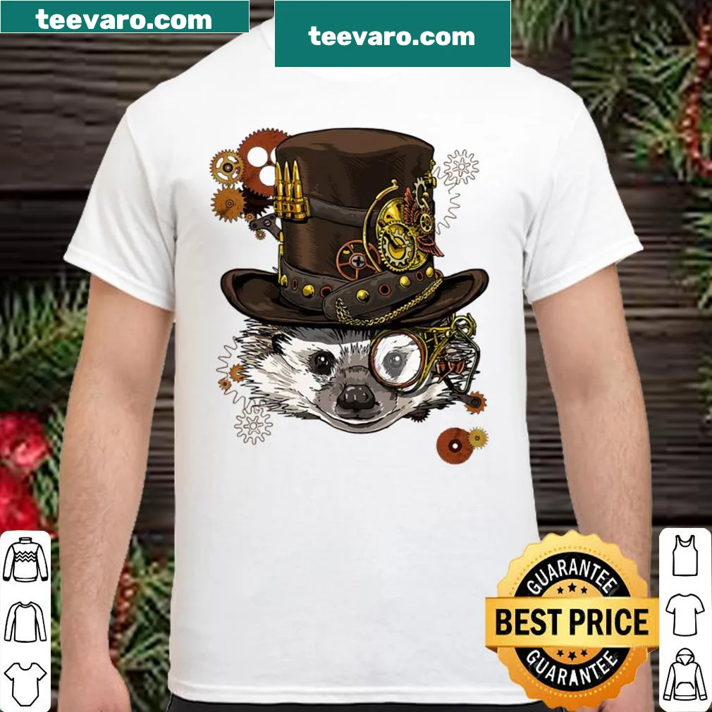 Steampunk hedgehog illustration on a t-shirt for animal lovers