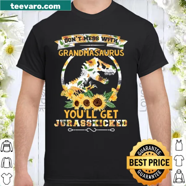 Shirt featuring a dinosaur graphic with a playful phrase for grandmas