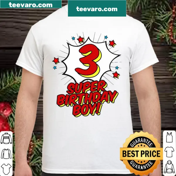 Adorable shirt featuring superhero graphics for a 3rd birthday.
