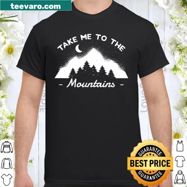 Illustrative camping-themed shirt with mountains and adventure text