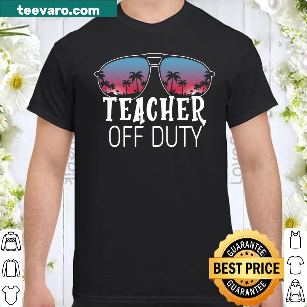 Vintage retro teacher t-shirt with sunglasses and beach sunset design