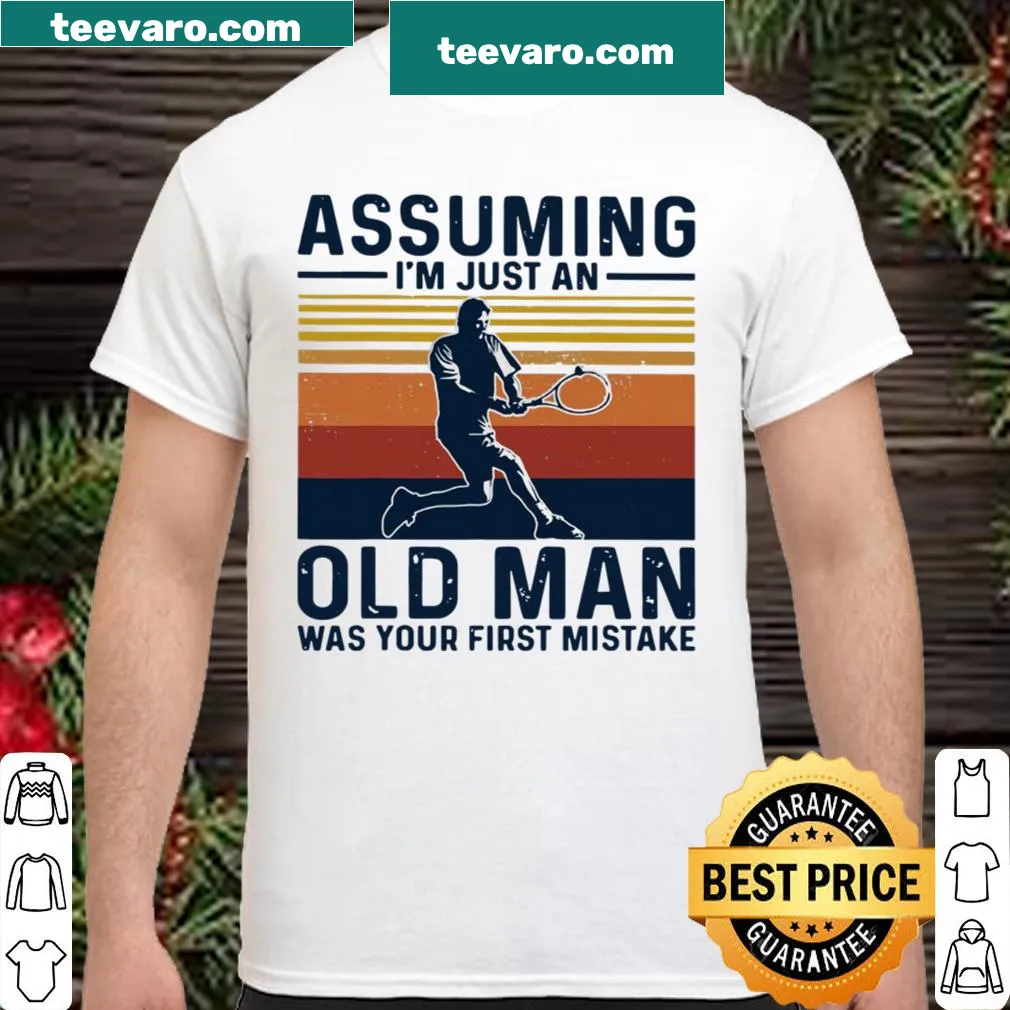 Humorous tennis t-shirt with a playful age-related phrase