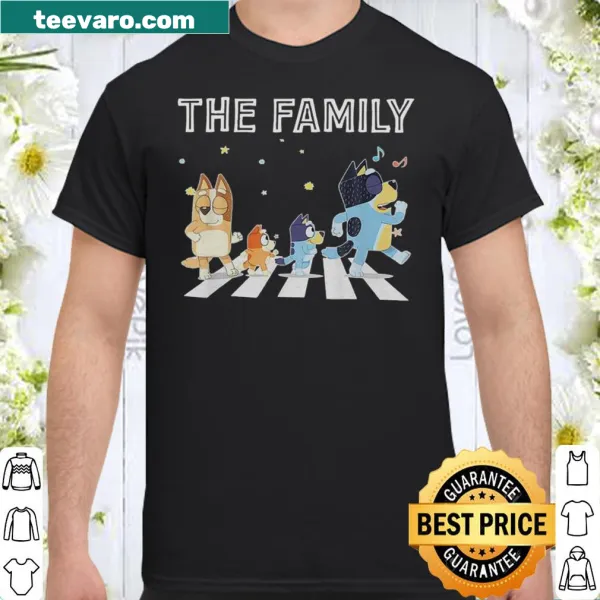 Shirt featuring Bluey family illustration in Abbey Road style