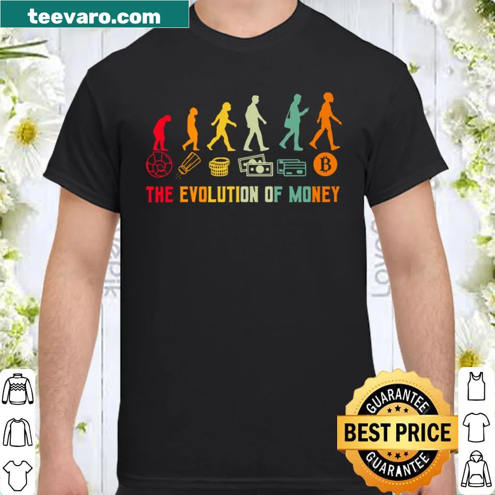 Minimalist shirt featuring Bitcoin and cryptocurrency evolution graphic