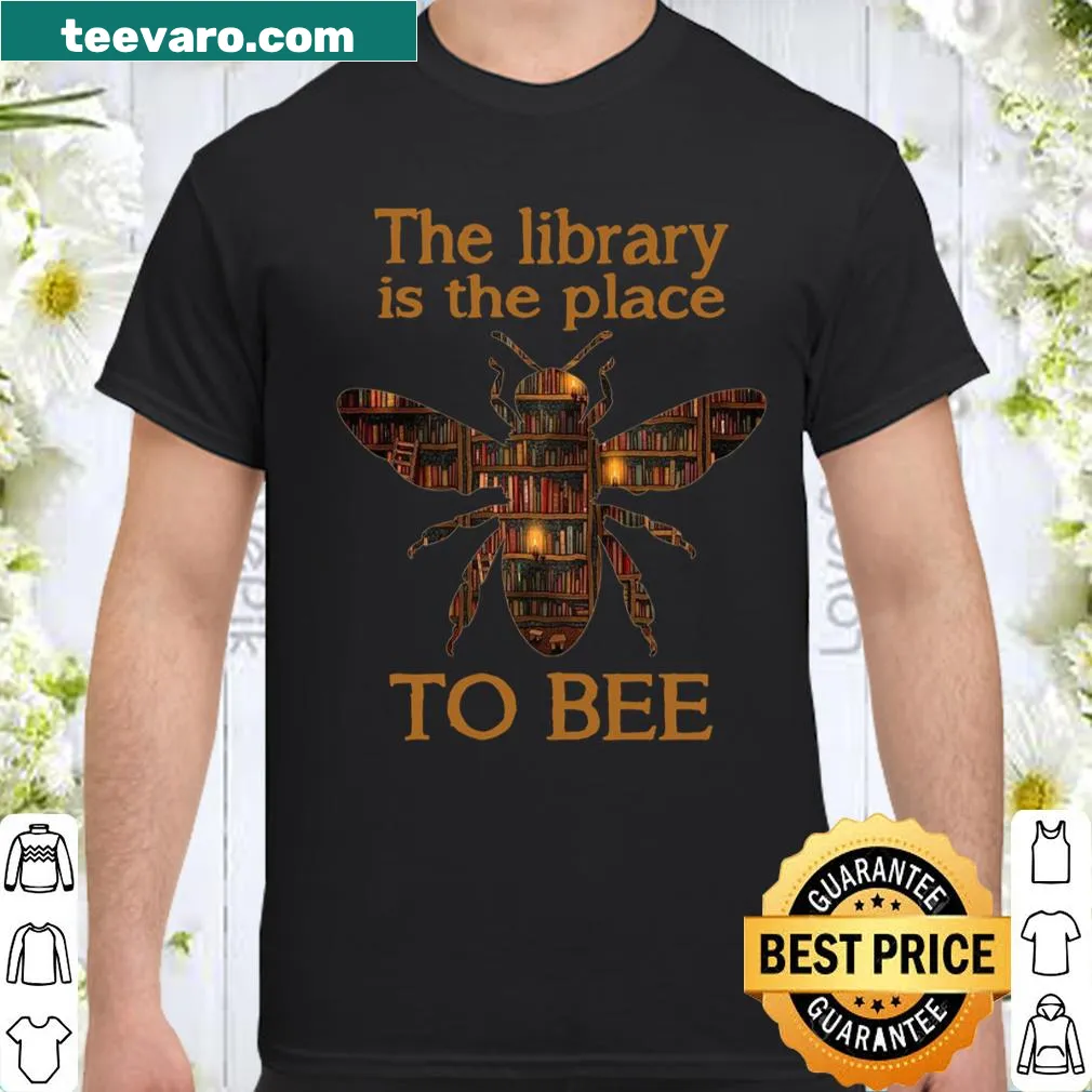 Playful 'The Library Is The Place To Bee' shirt featuring bee illustrations