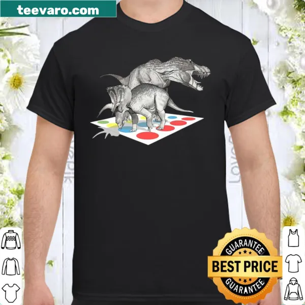 Whimsical dinosaur graphic featuring Triceratops and T-Rex