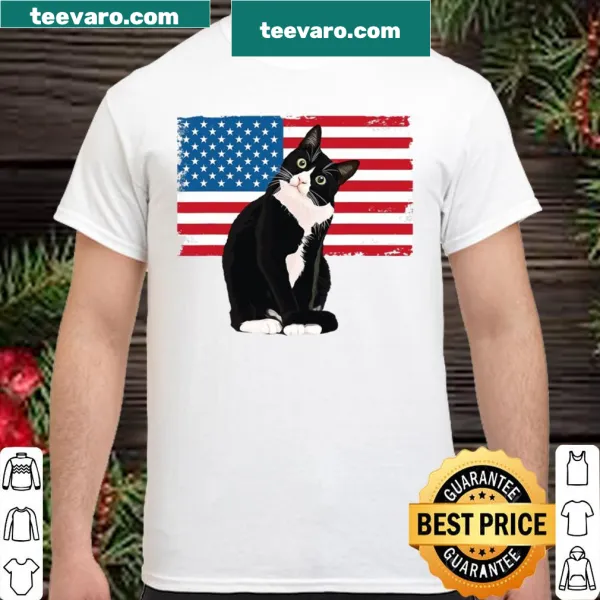 Patriotic tuxedo cat t-shirt for Fourth of July