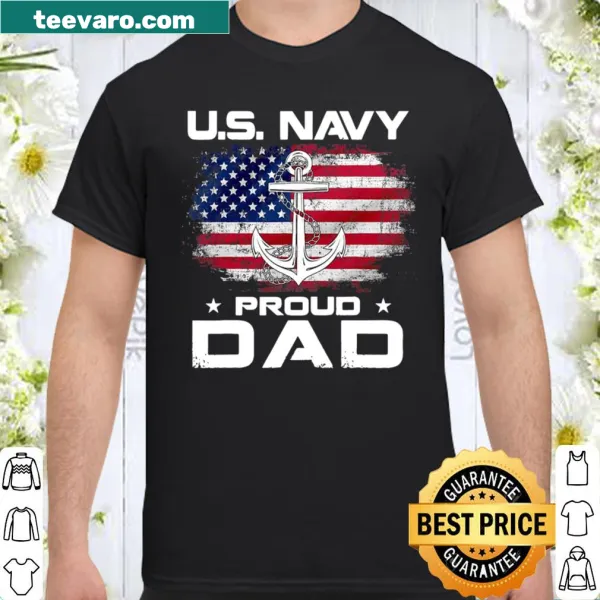 Proud Dad shirt with U.S. Navy and American flag graphic