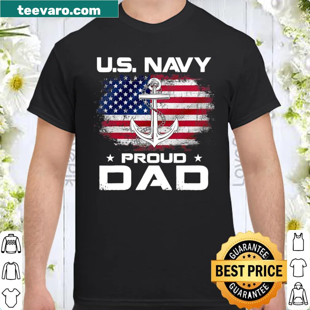 Proud Dad shirt with U.S. Navy and American flag graphic