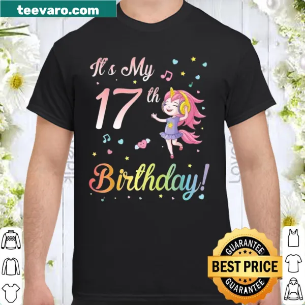 Whimsical unicorn dancing birthday shirt for 17th celebration
