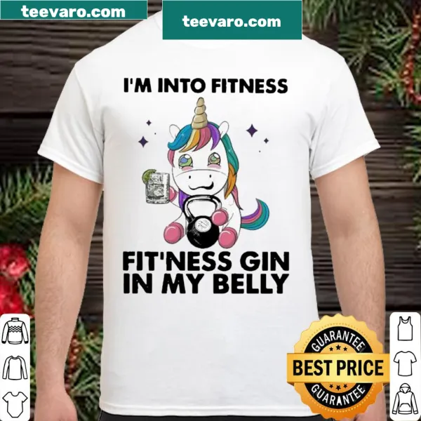 Playful fitness shirt with unicorn and gin humor