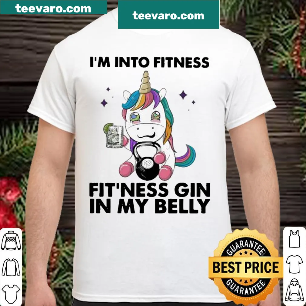 Playful fitness shirt with unicorn and gin humor