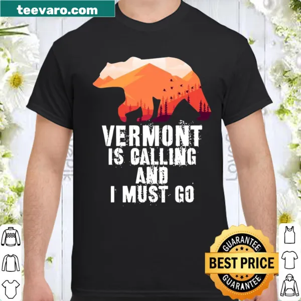 Illustrated t-shirt featuring a bear and mountains representing Vermont.