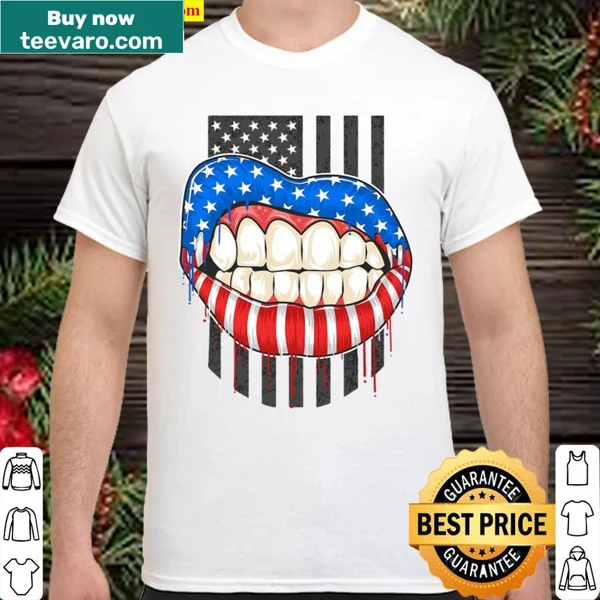 Patriotic shirt with American flag lips graphic