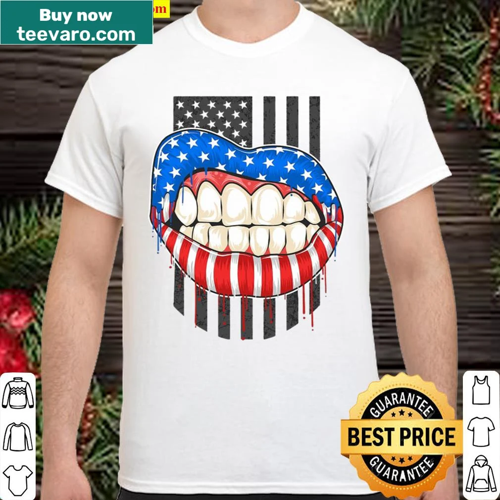 Patriotic shirt with American flag lips graphic