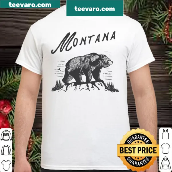 Vintage graphic of a grizzly bear in Montana scenery
