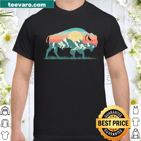 Vintage shirt featuring a bison landscape design.