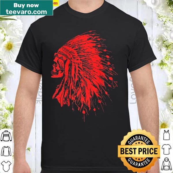 Vintage design featuring skull and Native American headdress illustration.