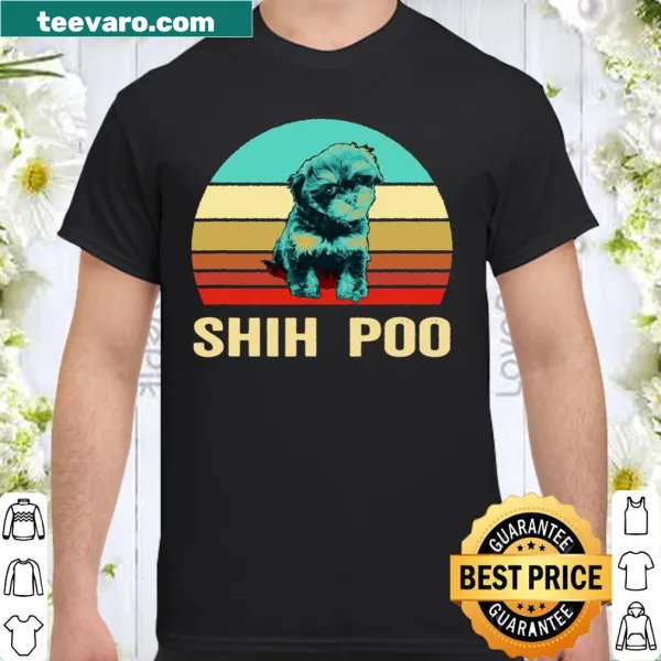 Vintage-style shirt featuring a retro sunset and Shih-Poo graphic