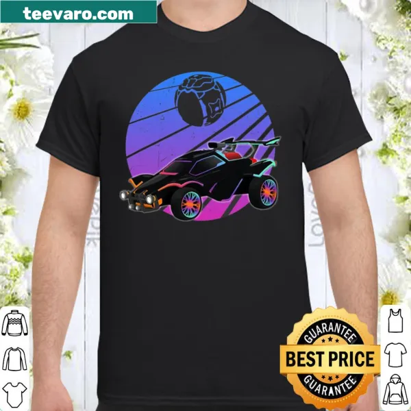 Vintage-style shirt with a rocket car and soccer theme for gamers.
