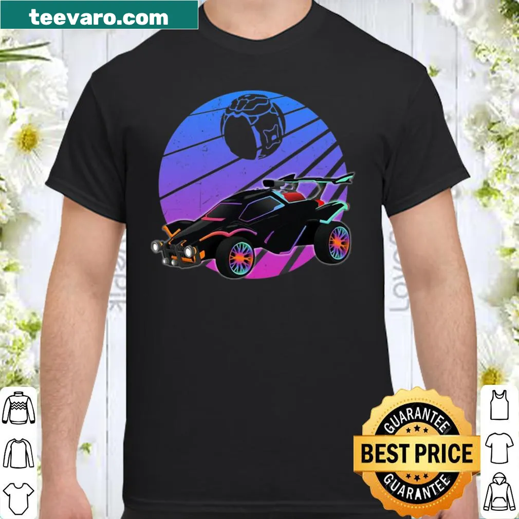 Vintage-style shirt with a rocket car and soccer theme for gamers.