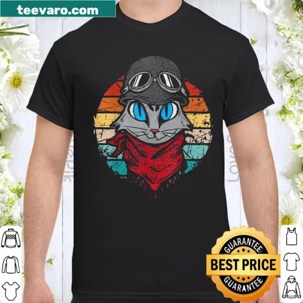 Vintage shirt with a biker cat graphic for outdoor enthusiasts.