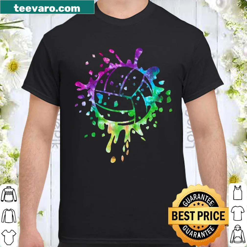 Tie dye volleyball themed shirt with distressed design