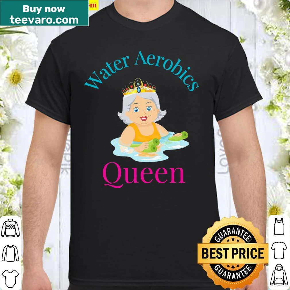 Vintage shirt with 'Water Aerobics Queen' text for women — on a women's shirt