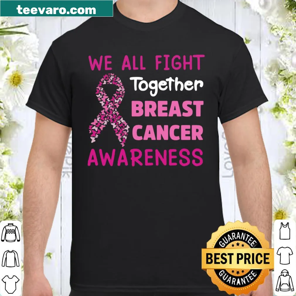 Butterfly graphic shirt promoting breast cancer awareness with a pink ribbon