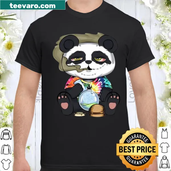 Cartoon shirt featuring a playful panda bear enjoying weed