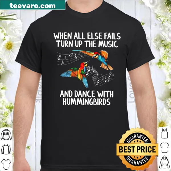 Whimsical shirt with uplifting music-themed quote and hummingbirds