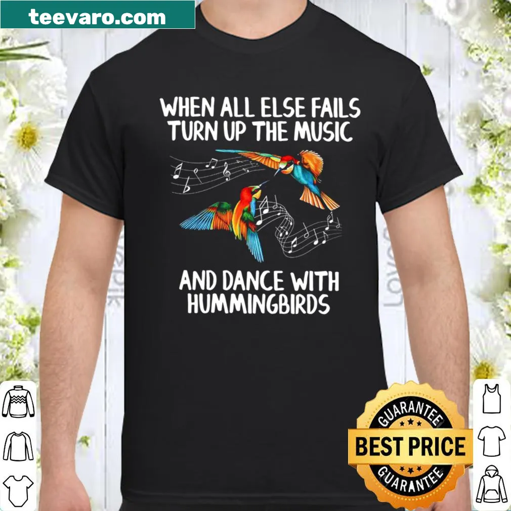 Whimsical shirt with uplifting music-themed quote and hummingbirds