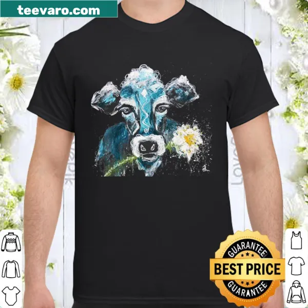 Artistic cow face illustration with floral accents for farmhouse lovers
