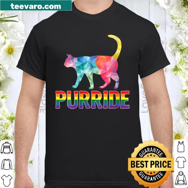 Playful shirt for women featuring a cartoon kitten and rainbow flag design