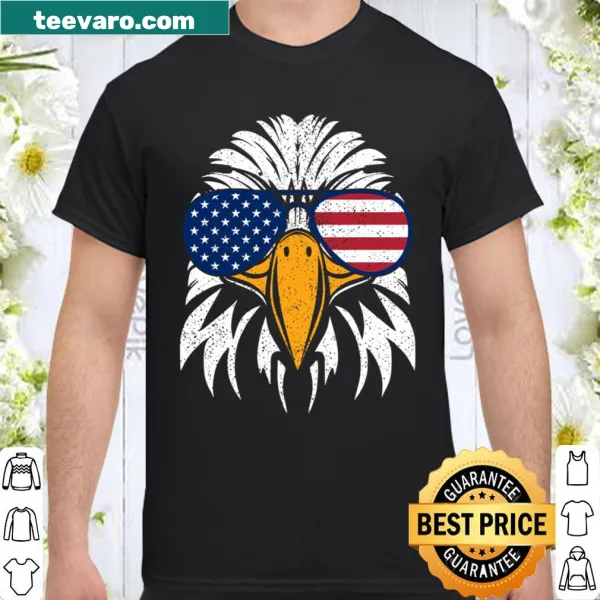 Patriotic sweatshirt featuring bald eagle with glasses and American flag