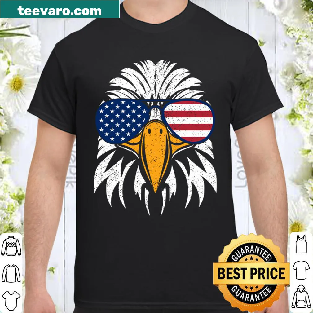Patriotic sweatshirt featuring bald eagle with glasses and American flag