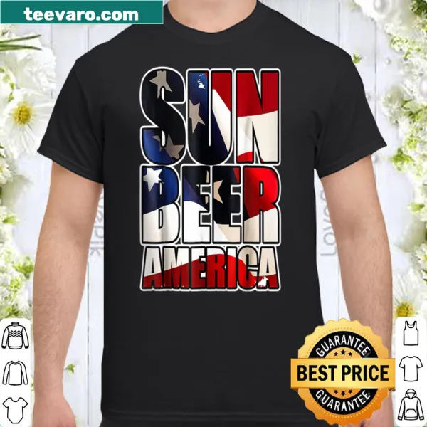 Fourth of July shirt featuring a sun and beer graphic for Independence Day.