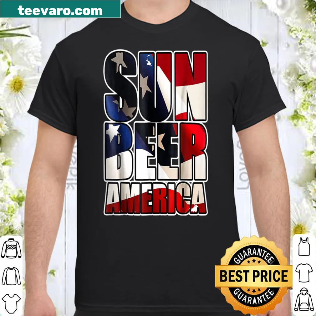 Fourth of July shirt featuring a sun and beer graphic for Independence Day.