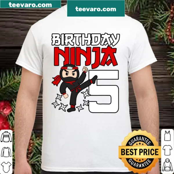 Fun ninja-themed birthday T-shirt for 5-year-olds
