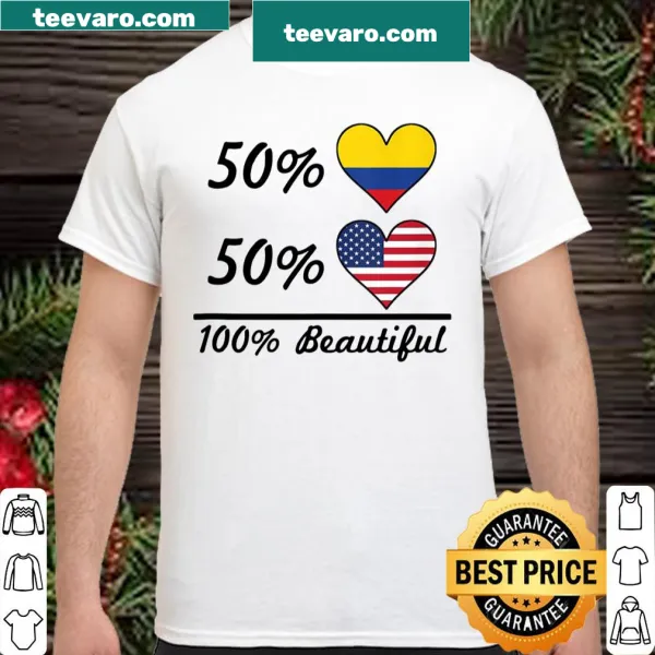 Shirt featuring Colombian and American flags in a heartfelt design