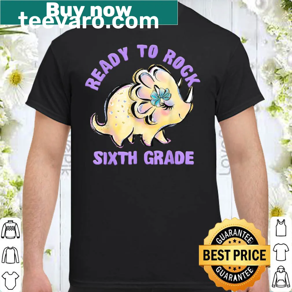 Fun dinosaur-themed shirt for kids celebrating sixth grade with playful graphics