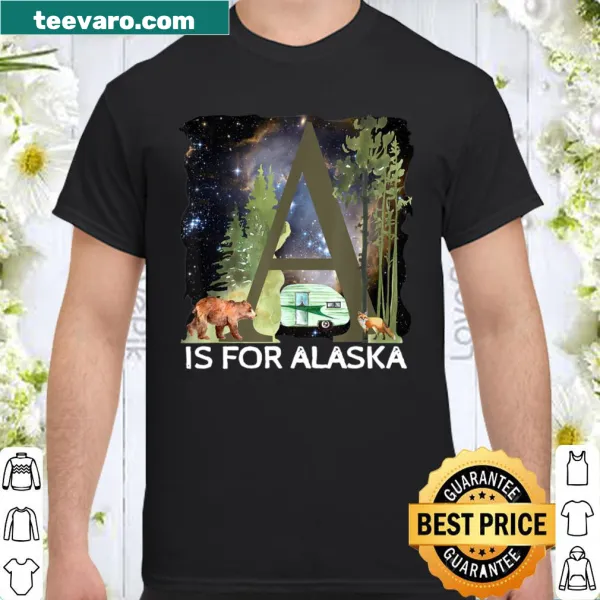 Shirt with a camper illustration set against Alaska's wilderness