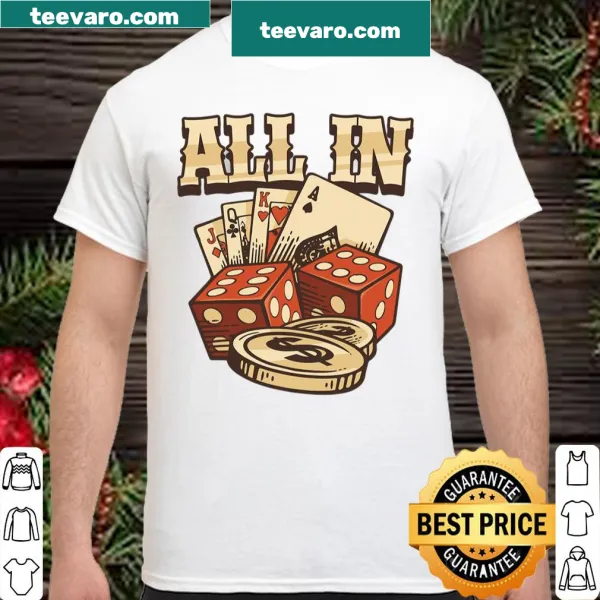 Illustration of playing cards and poker chips on a shirt